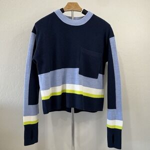 Athleta Trailhead Colorblock Sweater Sz S Blue Long Sleeve Crewneck Merino Blend